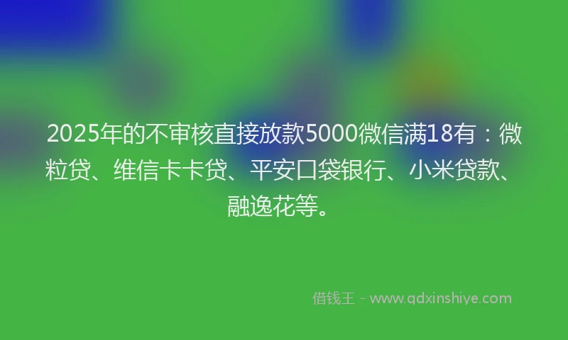 2025年的不审核直接放款5000微信满18有：微粒贷、维信卡卡贷、平安口袋银行、小米贷款、融逸花等。
