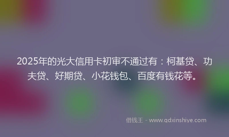 2025年的光大信用卡初审不通过有：柯基贷、功夫贷、好期贷、小花钱包、百度有钱花等。