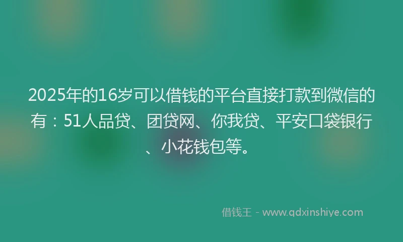 2025年的16岁可以借钱的平台直接打款到微信的有：51人品贷、团贷网、你我贷、平安口袋银行、小花钱包等。