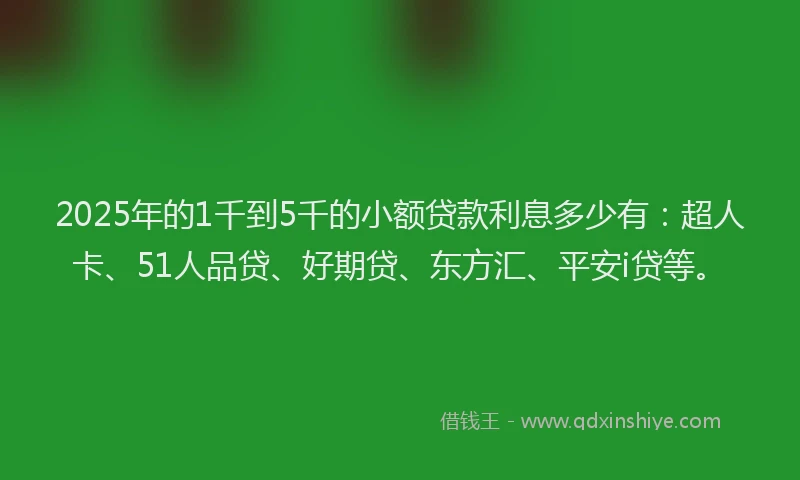2025年的1千到5千的小额贷款利息多少有：超人卡、51人品贷、好期贷、东方汇、平安i贷等。