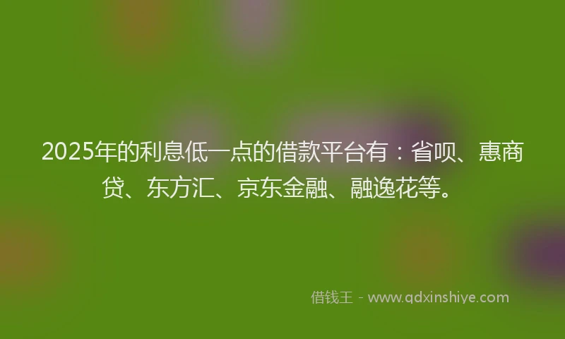 2025年的利息低一点的借款平台有：省呗、惠商贷、东方汇、京东金融、融逸花等。
