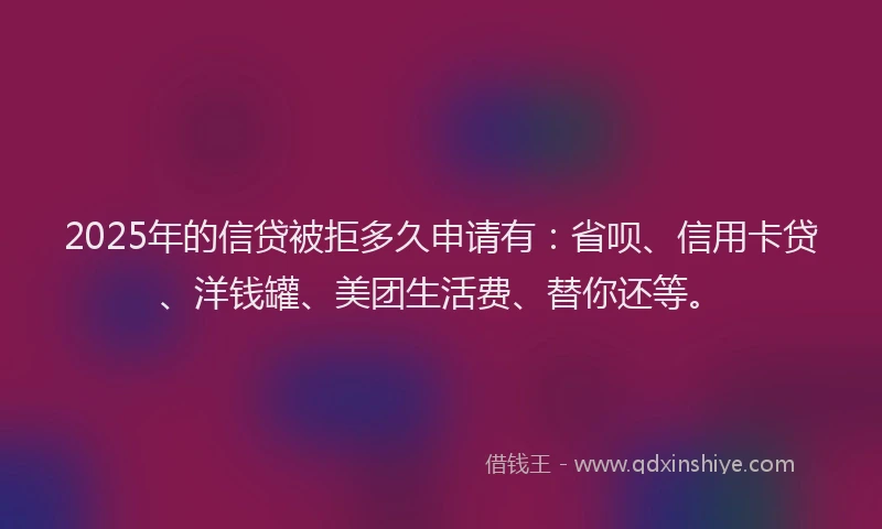 2025年的信贷被拒多久申请有：省呗、信用卡贷、洋钱罐、美团生活费、替你还等。