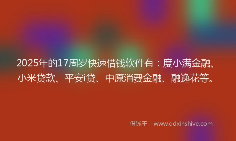 2025年的17周岁快速借钱软件有：度小满金融、小米贷款、平安i贷、中原消费金融、融逸花等。