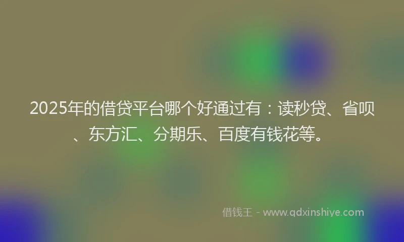 2025年的借贷平台哪个好通过有：读秒贷、省呗、东方汇、分期乐、百度有钱花等。