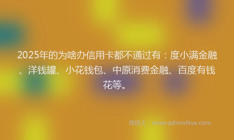 2025年的为啥办信用卡都不通过有：度小满金融、洋钱罐、小花钱包、中原消费金融、百度有钱花等。