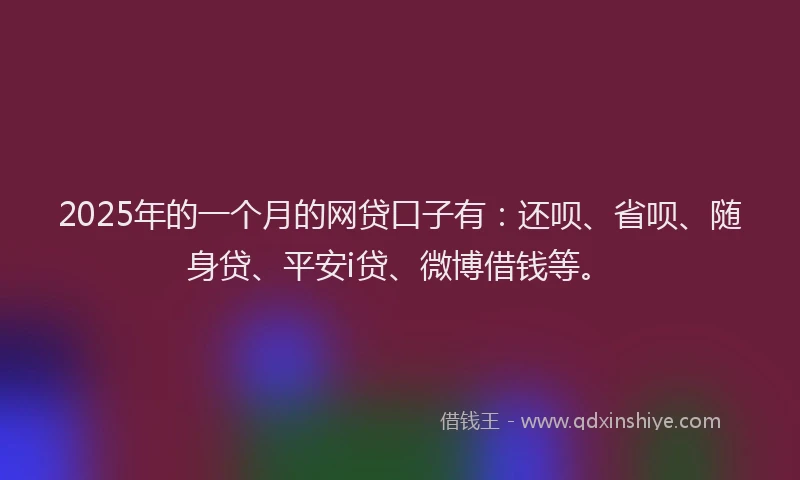 2025年的一个月的网贷口子有：还呗、省呗、随身贷、平安i贷、微博借钱等。