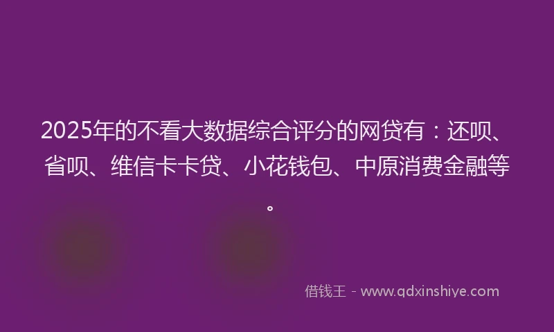 2025年的不看大数据综合评分的网贷有：还呗、省呗、维信卡卡贷、小花钱包、中原消费金融等。