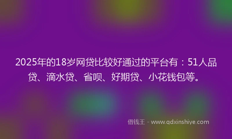 2025年的18岁网贷比较好通过的平台有：51人品贷、滴水贷、省呗、好期贷、小花钱包等。