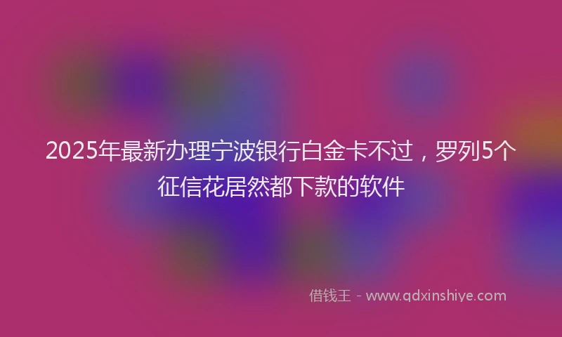 2025年最新办理宁波银行白金卡不过，罗列5个征信花居然都下款的软件
