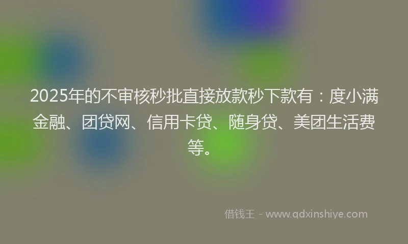 2025年的不审核秒批直接放款秒下款有：度小满金融、团贷网、信用卡贷、随身贷、美团生活费等。