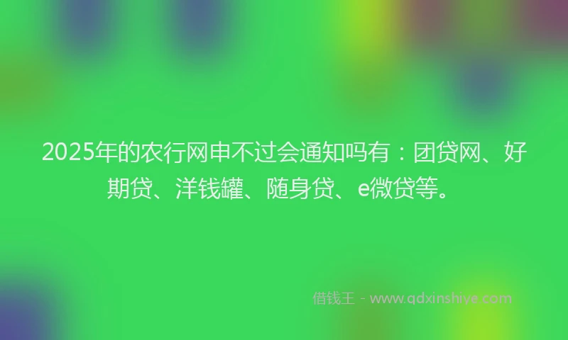 2025年的农行网申不过会通知吗有：团贷网、好期贷、洋钱罐、随身贷、e微贷等。