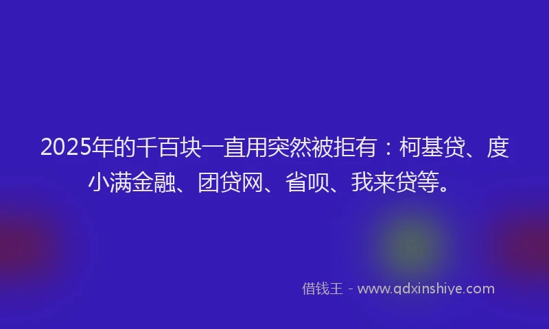 2025年的千百块一直用突然被拒有：柯基贷、度小满金融、团贷网、省呗、我来贷等。