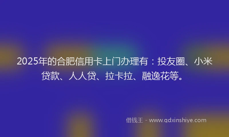 2025年的合肥信用卡上门办理有：投友圈、小米贷款、人人贷、拉卡拉、融逸花等。