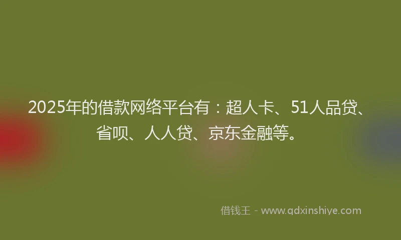 2025年的借款网络平台有：超人卡、51人品贷、省呗、人人贷、京东金融等。