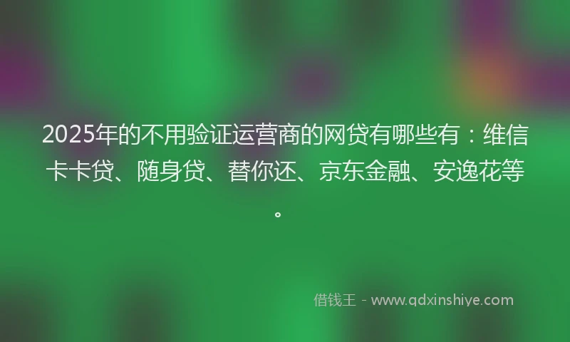 2025年的不用验证运营商的网贷有哪些有：维信卡卡贷、随身贷、替你还、京东金融、安逸花等。