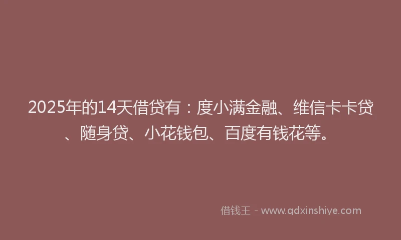 2025年的14天借贷有：度小满金融、维信卡卡贷、随身贷、小花钱包、百度有钱花等。