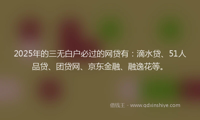 2025年的三无白户必过的网贷有：滴水贷、51人品贷、团贷网、京东金融、融逸花等。