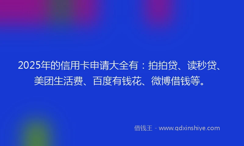 2025年的信用卡申请大全有：拍拍贷、读秒贷、美团生活费、百度有钱花、微博借钱等。