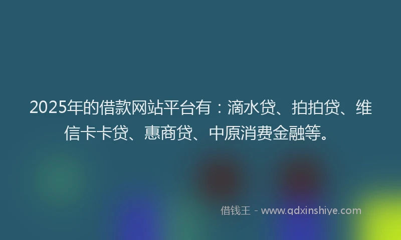 2025年的借款网站平台有：滴水贷、拍拍贷、维信卡卡贷、惠商贷、中原消费金融等。