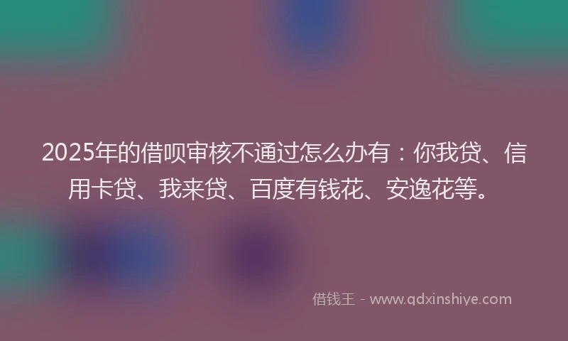 2025年的借呗审核不通过怎么办有：你我贷、信用卡贷、我来贷、百度有钱花、安逸花等。
