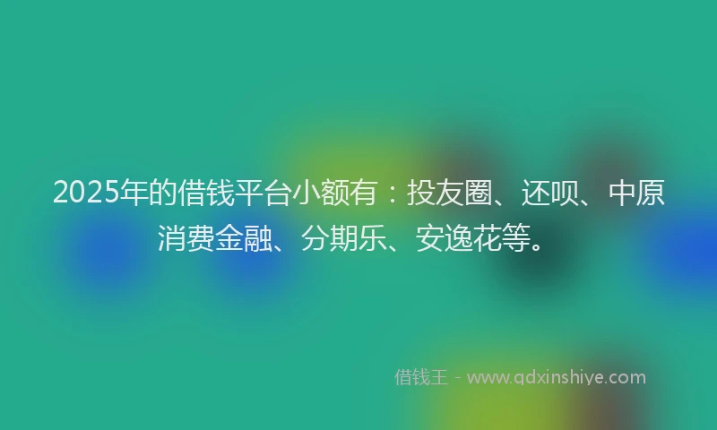 2025年的借钱平台小额有：投友圈、还呗、中原消费金融、分期乐、安逸花等。