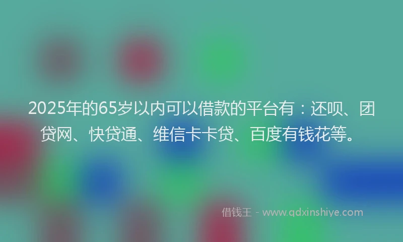 2025年的65岁以内可以借款的平台有：还呗、团贷网、快贷通、维信卡卡贷、百度有钱花等。