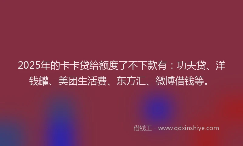 2025年的卡卡贷给额度了不下款有：功夫贷、洋钱罐、美团生活费、东方汇、微博借钱等。