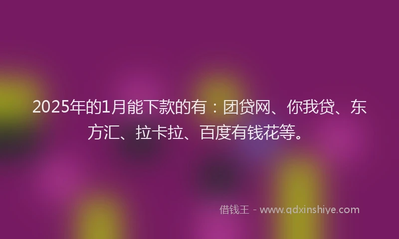 2025年的1月能下款的有：团贷网、你我贷、东方汇、拉卡拉、百度有钱花等。