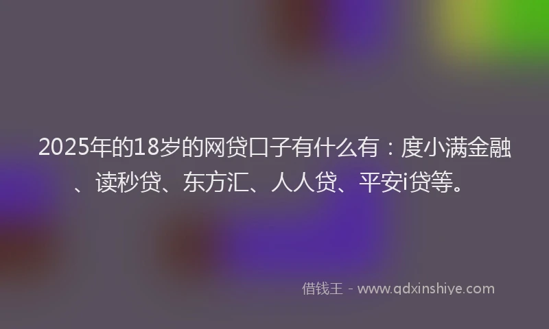2025年的18岁的网贷口子有什么有：度小满金融、读秒贷、东方汇、人人贷、平安i贷等。