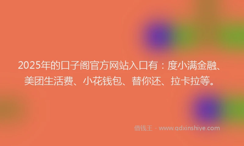 2025年的口子阁官方网站入口有：度小满金融、美团生活费、小花钱包、替你还、拉卡拉等。