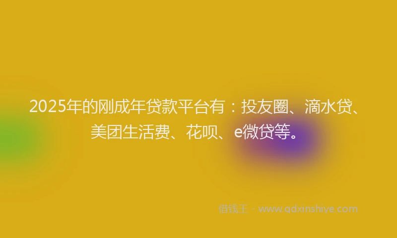2025年的刚成年贷款平台有：投友圈、滴水贷、美团生活费、花呗、e微贷等。