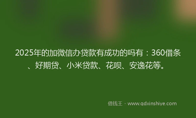 2025年的加微信办贷款有成功的吗有：360借条、好期贷、小米贷款、花呗、安逸花等。