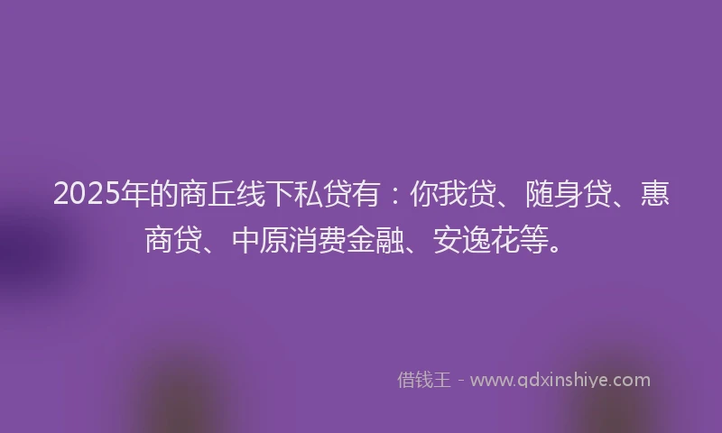 2025年的商丘线下私贷有：你我贷、随身贷、惠商贷、中原消费金融、安逸花等。