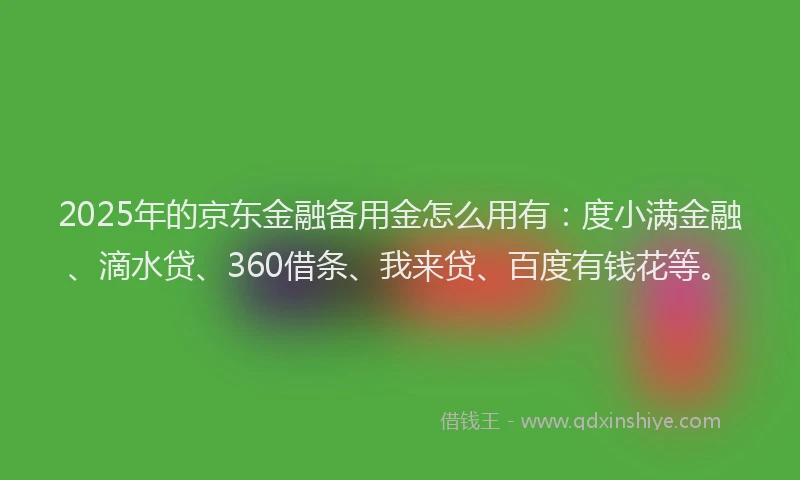 2025年的京东金融备用金怎么用有：度小满金融、滴水贷、360借条、我来贷、百度有钱花等。