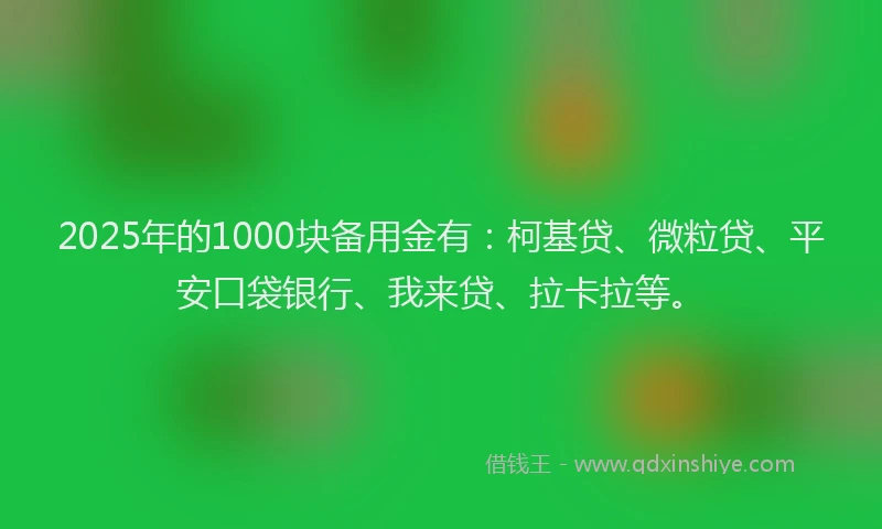 2025年的1000块备用金有：柯基贷、微粒贷、平安口袋银行、我来贷、拉卡拉等。