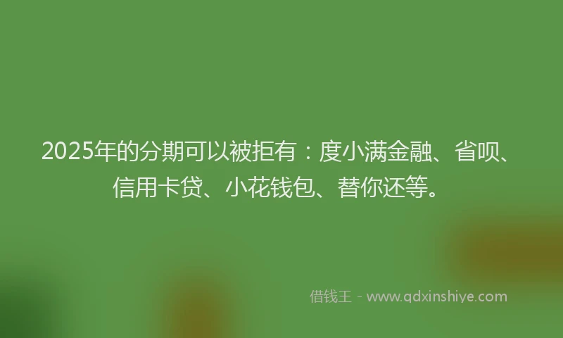2025年的分期可以被拒有：度小满金融、省呗、信用卡贷、小花钱包、替你还等。