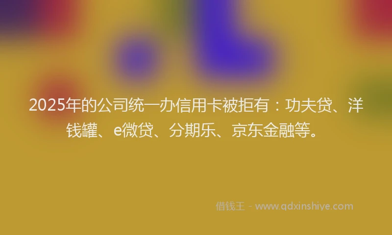 2025年的公司统一办信用卡被拒有：功夫贷、洋钱罐、e微贷、分期乐、京东金融等。