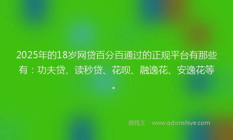 2025年的18岁网贷百分百通过的正规平台有那些有：功夫贷、读秒贷、花呗、融逸花、安逸花等。