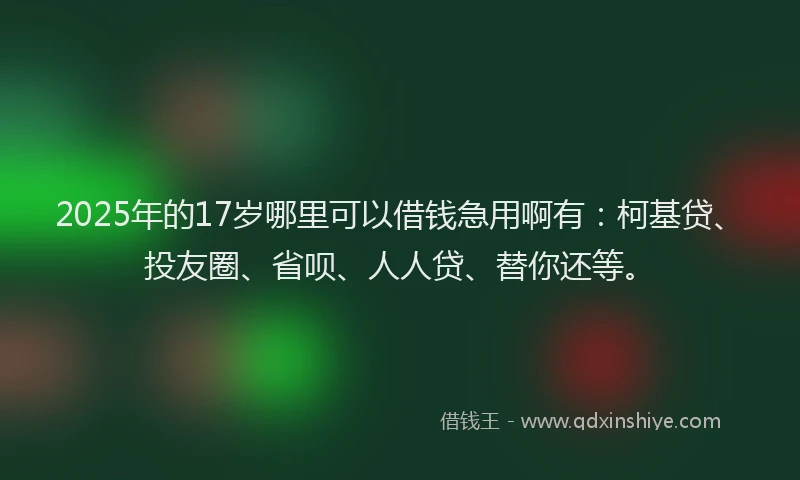 2025年的17岁哪里可以借钱急用啊有：柯基贷、投友圈、省呗、人人贷、替你还等。