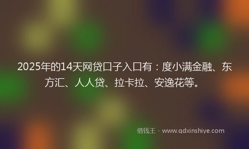 2025年的14天网贷口子入口有：度小满金融、东方汇、人人贷、拉卡拉、安逸花等。
