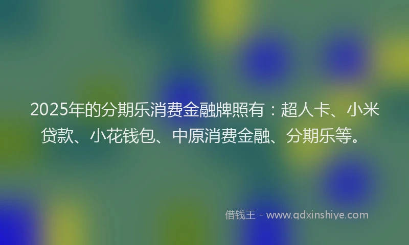 2025年的分期乐消费金融牌照有：超人卡、小米贷款、小花钱包、中原消费金融、分期乐等。
