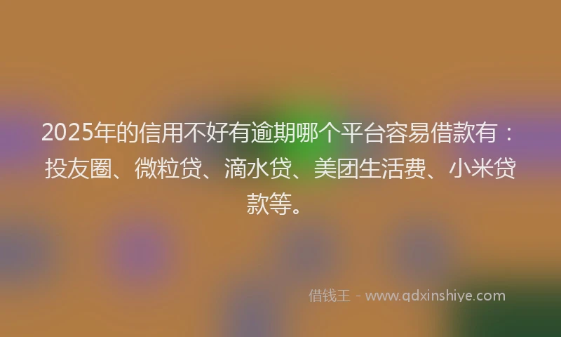 2025年的信用不好有逾期哪个平台容易借款有：投友圈、微粒贷、滴水贷、美团生活费、小米贷款等。