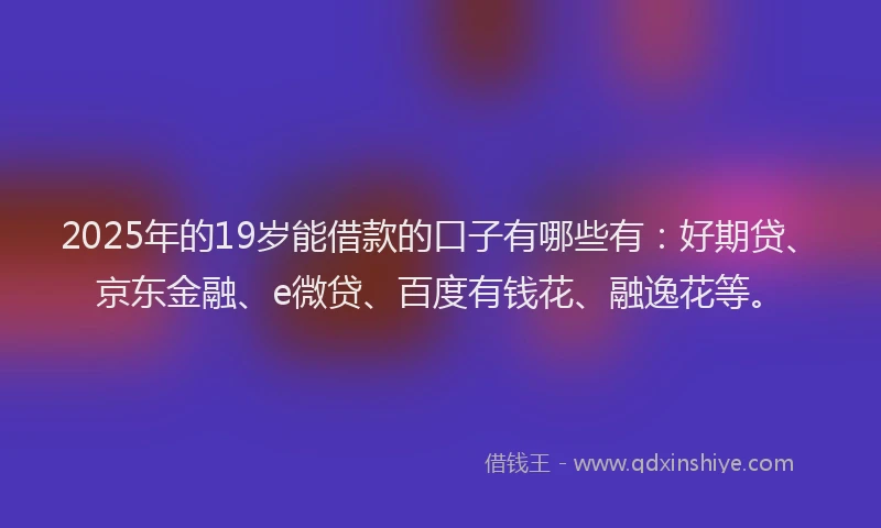 2025年的19岁能借款的口子有哪些有：好期贷、京东金融、e微贷、百度有钱花、融逸花等。