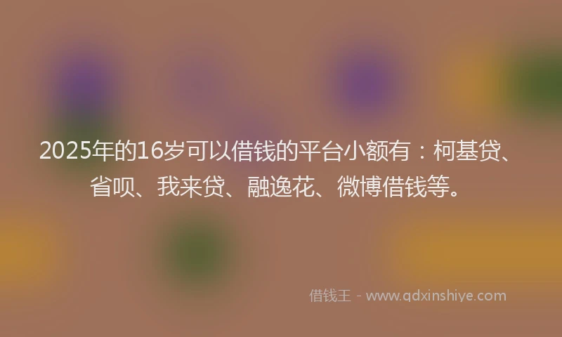 2025年的16岁可以借钱的平台小额有：柯基贷、省呗、我来贷、融逸花、微博借钱等。