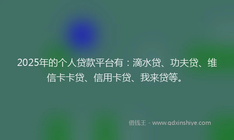 2025年的个人贷款平台有：滴水贷、功夫贷、维信卡卡贷、信用卡贷、我来贷等。