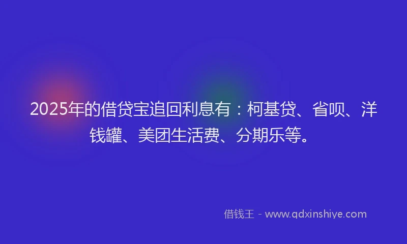 2025年的借贷宝追回利息有：柯基贷、省呗、洋钱罐、美团生活费、分期乐等。