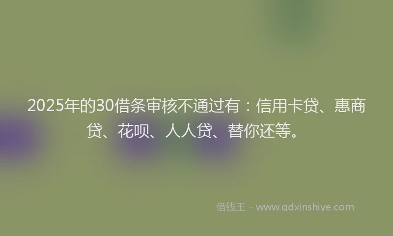 2025年的30借条审核不通过有：信用卡贷、惠商贷、花呗、人人贷、替你还等。