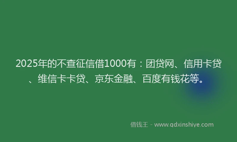 2025年的不查征信借1000有：团贷网、信用卡贷、维信卡卡贷、京东金融、百度有钱花等。
