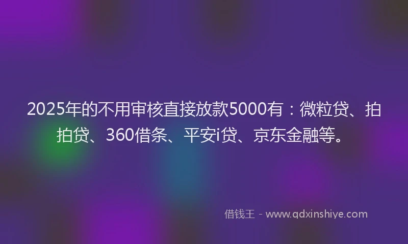 2025年的不用审核直接放款5000有：微粒贷、拍拍贷、360借条、平安i贷、京东金融等。