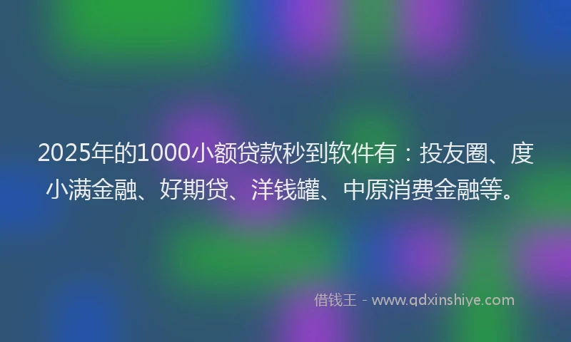 2025年的1000小额贷款秒到软件有：投友圈、度小满金融、好期贷、洋钱罐、中原消费金融等。